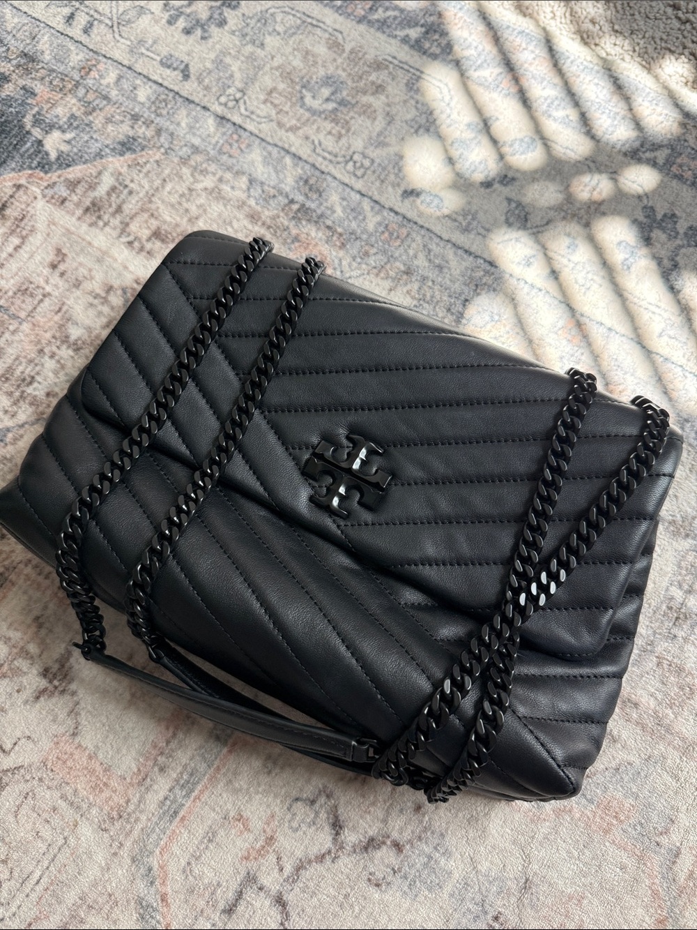Tory Burch Black on Black Chevron Chain Shoulder Bag
